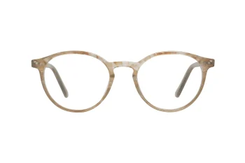 Luma – anteojos unisex redondos en tono ámbar claro con acabado brillante.