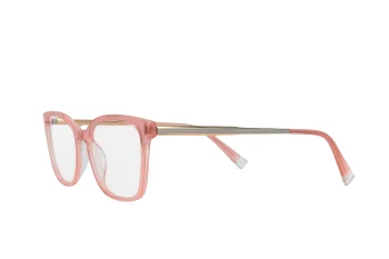 Lentes ópticos Rosa Clara para mujer en color rosado translúcido y forma cuadrada.