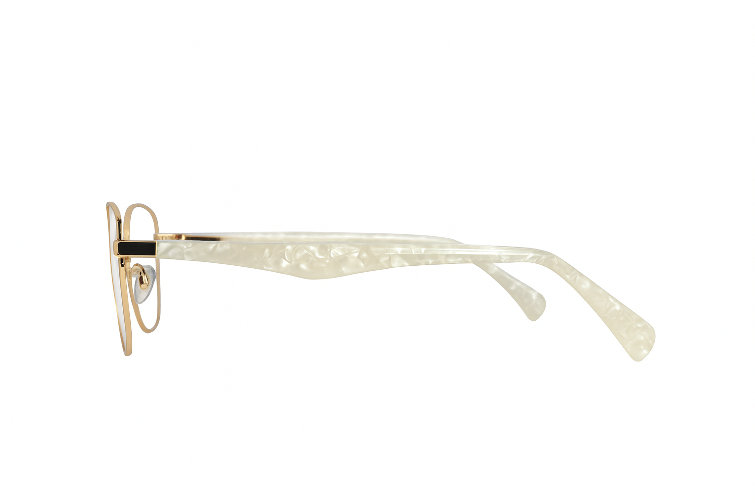 S26320. Anteojos ópticos de mujer Cristina, montura dorada con patillas nacaradas.